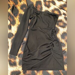 Windsor Black One-Shoulder Ruched Mini Dress